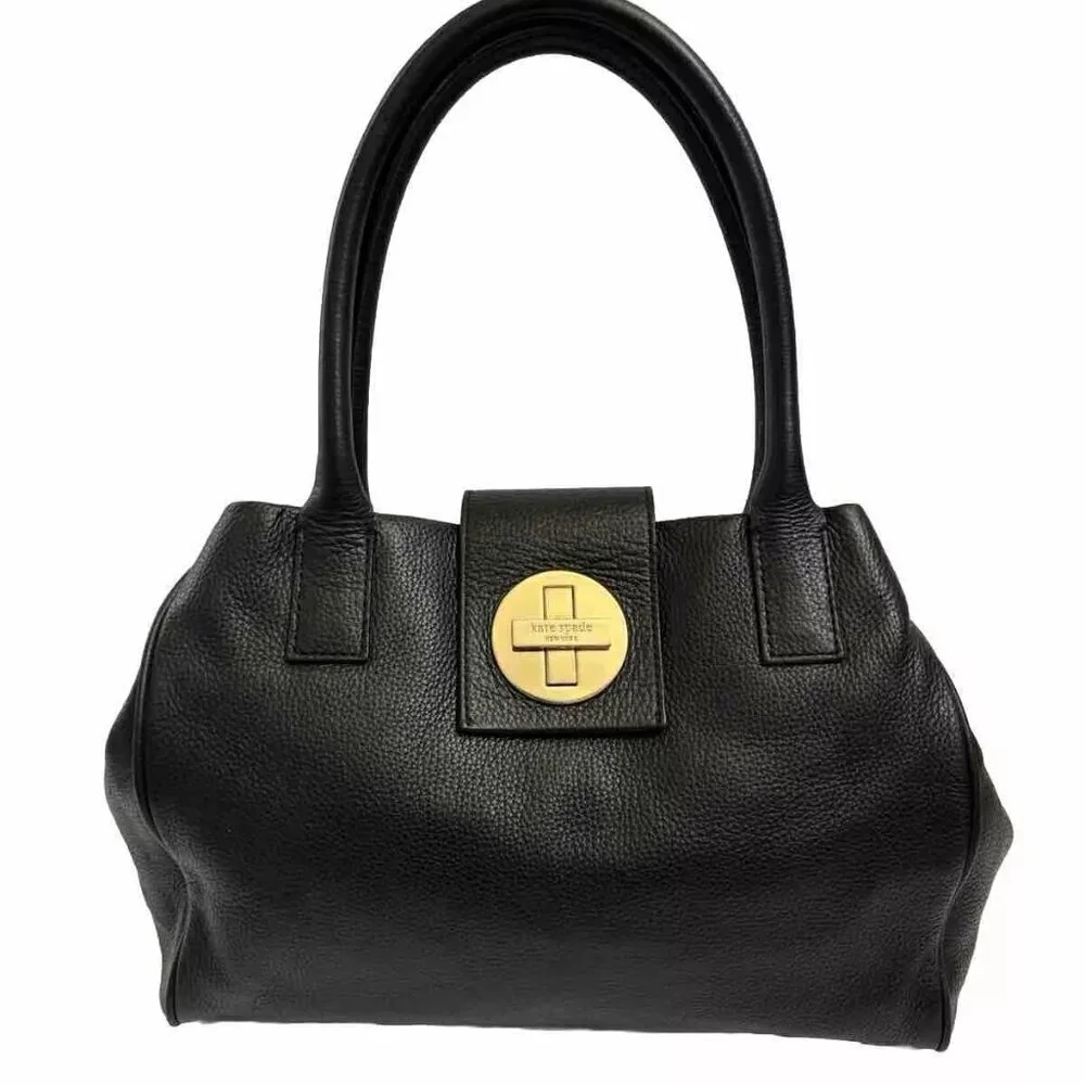 Kate Spade Handbag Leather Tote Black Large Satchel ShoulderBag Purse W-12" H-8. - Picture 3 of 13